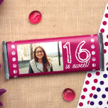 Pink Sweet 16 Birthday Candy Bar Wrapper<br><div class="desc">Personalize your own bold pink sweet 16 birthday chocolate candy bar wrapper or pastry package label with a customized paper label. Pink and white label is attractive with your own wording. Add your own quote on the back for a finishing touch. Use this budget personalized wrapper label for other party...</div>