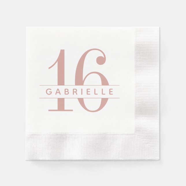 Pink Sweet 16 Birthday Monogram Name Napkin (Front)