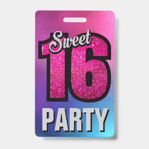 Pink Sweet 16 Birthday Party Invitation ID Card Badge