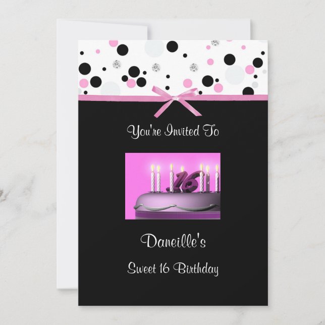 Pink Sweet 16 Cake Birthday Party Invitations (Front)