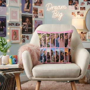 Pink Sweet 16 Custom 16 Photo Collage Throw Pillow