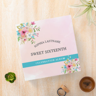 Pink Sweet 16 Floral Personalized Keepsake Binder