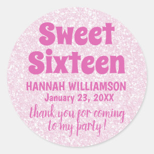 Pink Sweet 16 Party Thank You Stickers