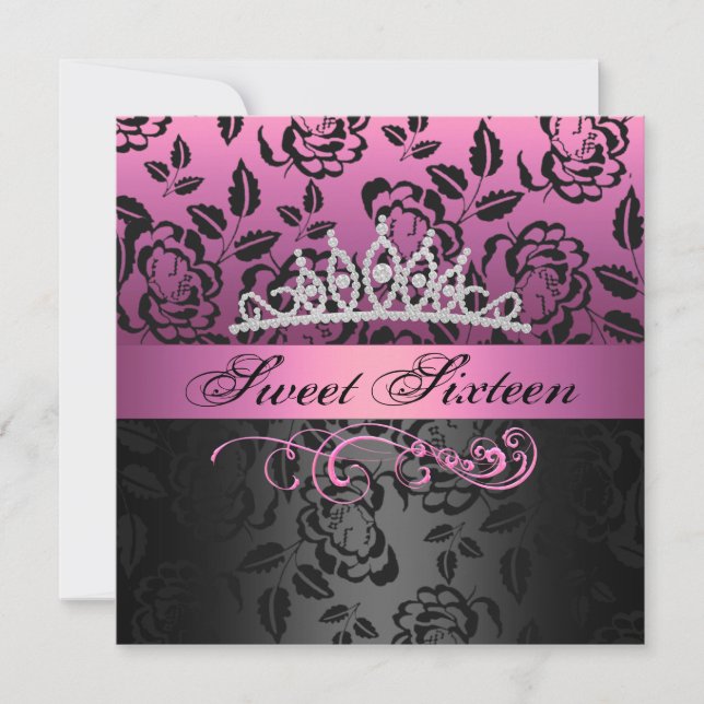 Pink Sweet 16 Princess Tiara Invitation Anniversai (Devant)