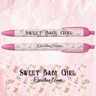 Pink Sweet Baby Girl, Name, Black Ink Pen