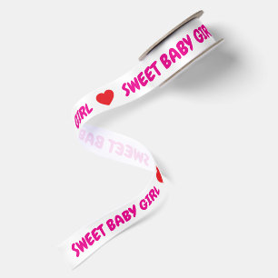 Pink Sweet Baby Girl Red Hearts Satin Ribbon
