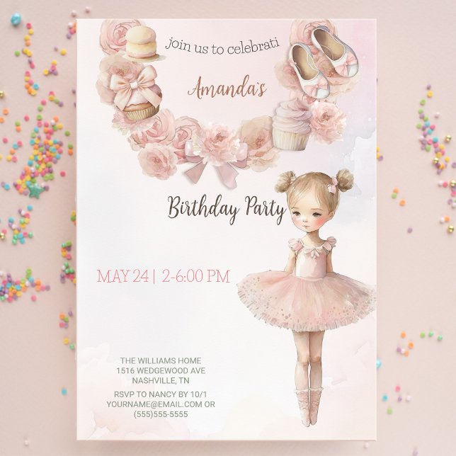 Pink Sweet Ballerina Birthday Invitation (Creator Uploaded)