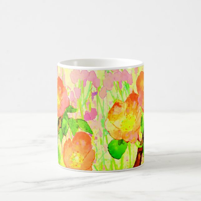 Pink Sweet Briar Flowers Leaves Branch Coffee Mug (Center)