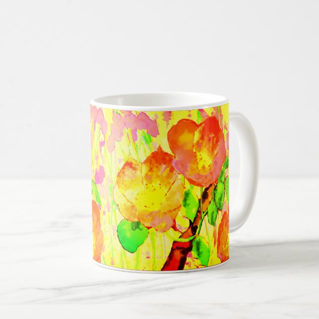Pink Sweet Briar Flowers Leaves Branch Coffee Mug (Front Right)