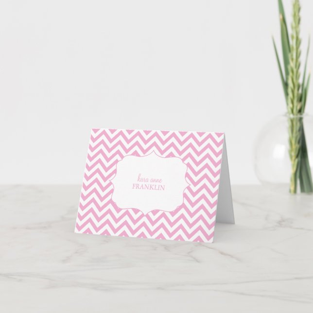 Pink Sweet Chevron Personalized Folded Note Card (Front)