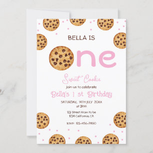 Pink Sweet Cookie 1st Birthday party Invitation