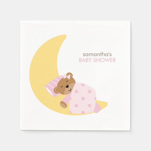 Pink Sweet Dreams Sleeping Teddy Bear Napkin (Front)