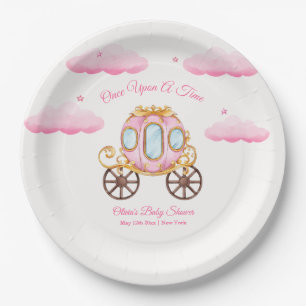 Pink Sweet Fairy Princess Carriage Baby Shower Paper Plate