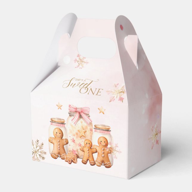 Pink Sweet Gingerbread Christmas Girl Birthday Favor Box (Front Side)