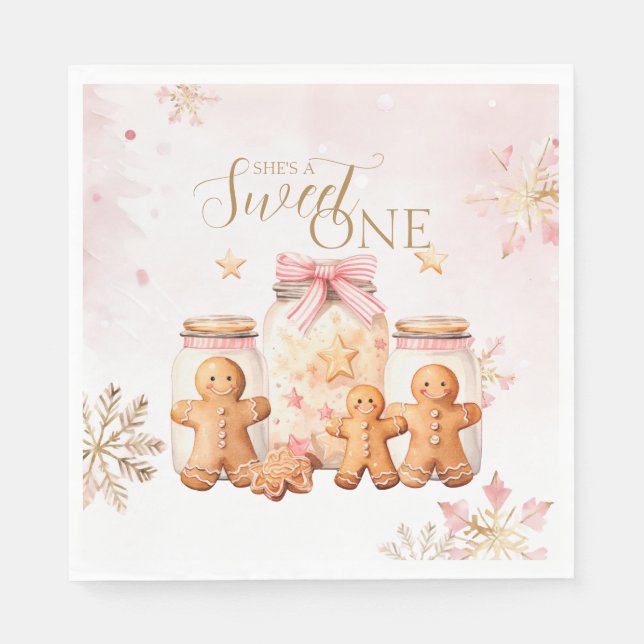 Pink Sweet Gingerbread Christmas Girl Birthday Napkin (Front)