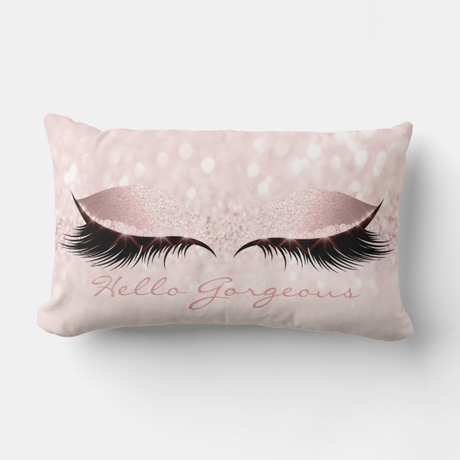 Pink Sweet Girly Makeup Lashes Hello Gorgeous Lumbar Pillow (Front)