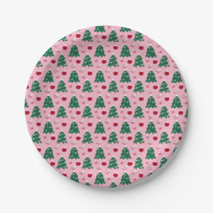 Pink Sweet Greenery Christmas Tree Holiday  Paper Plate