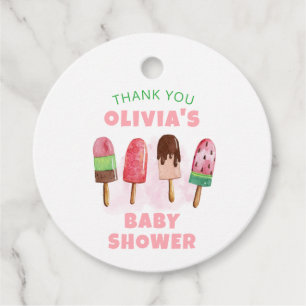 Pink Sweet Ice Cream Popcicle Baby Shower Favour Tags