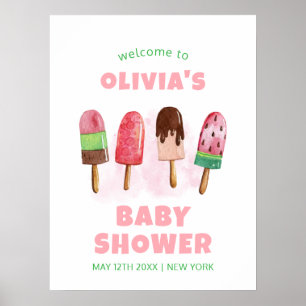 Pink Sweet Ice Cream Popcicle Baby Shower Welcome  Poster