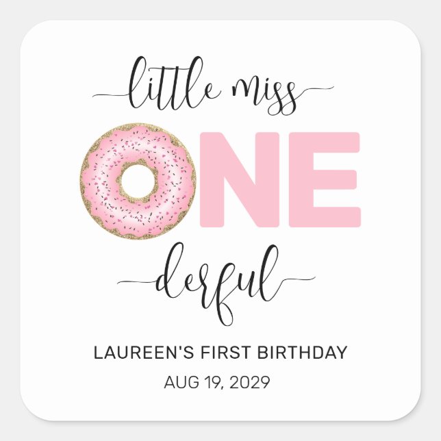 Pink Sweet Little MIss 1st Birthday  Square Sticker (Front)