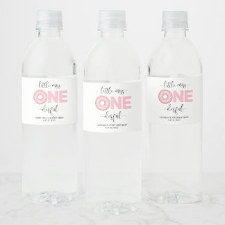 Pink Sweet Little MIss 1st Birthday Water Bottle Label