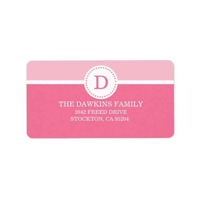Pink Sweet Monogram Custom Monogrammed Family Label (Front)