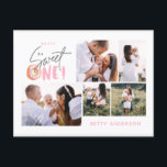 pink sweet one doughnut birthday multi photo holid holiday postcard<br><div class="desc">multi photo pink sweet one cute doughnut 1st birthday party invitation</div>