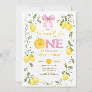 Pink Sweet One Lemon First Birthday Invitation