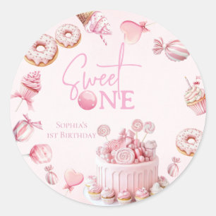 Pink Sweet One Round Favor Stickers