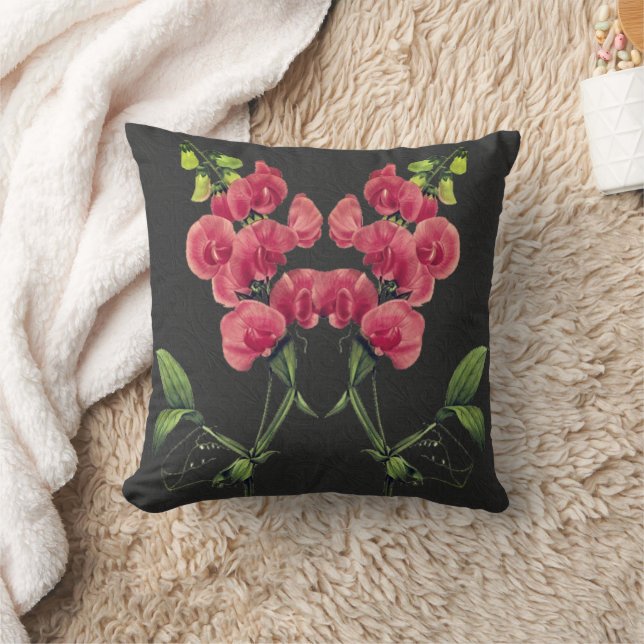 Pink Sweet Pea Flowers Throw Pillow (Blanket)