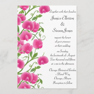 Pink Sweet Pea Flowers Wedding Invitation