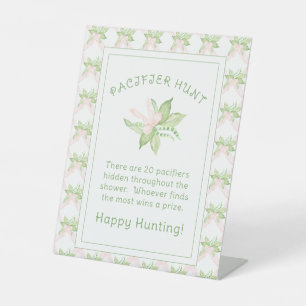 Pink Sweet Pea Girl Pacifier Hunt Baby Shower Pedestal Sign