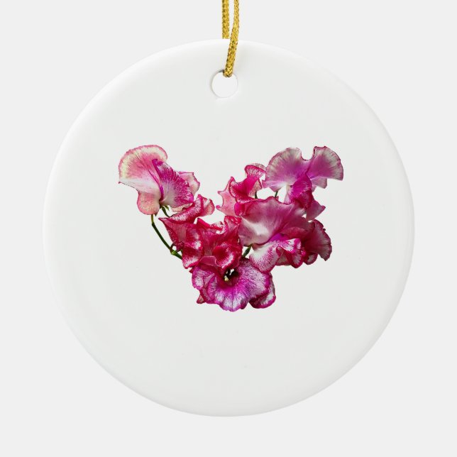 Pink Sweet Pea Heart Ceramic Ornament (Front)