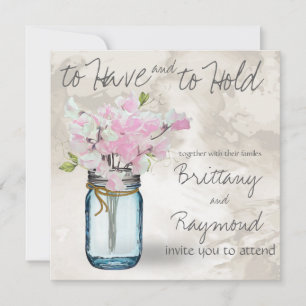 PINK SWEET PEAS VINTAGE MASON JAR WATERCOLOR INVITATION