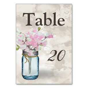 PINK SWEET PEAS VINTAGE MASON JAR WATERCOLOR TABLE NUMBER