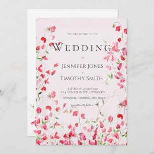 pink sweet peas watercolour 2 wedding invitation