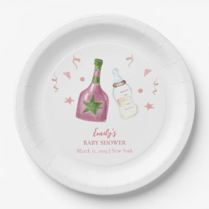 Pink Sweet Poppin Champagne Bottles Baby Shower Paper Plate