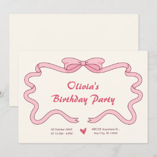 Pink sweet ribbon birthday invitation