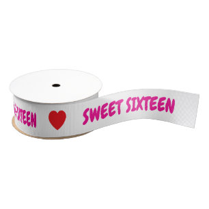 Pink Sweet Sixteen Red Hearts Grosgrain Ribbon