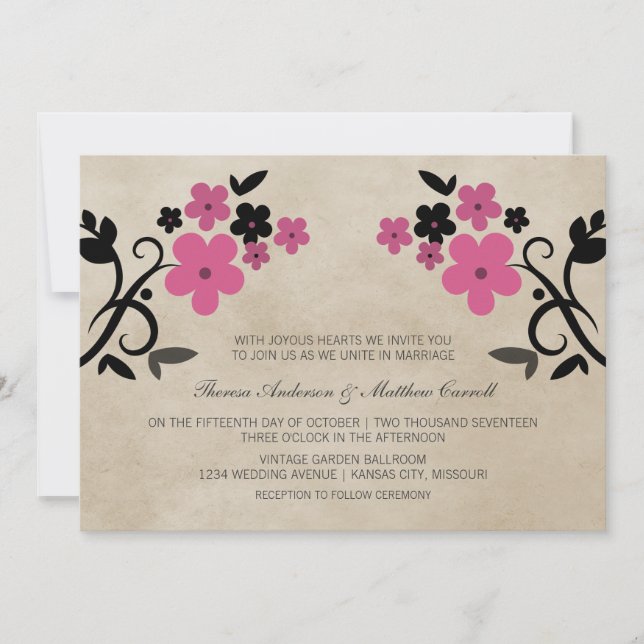 Pink Sweet Vintage Floral Wedding Invite (Front)