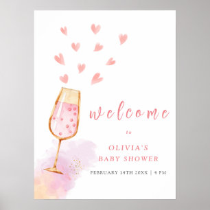 Pink Sweetheart Champagne Welcome Baby Shower Poster