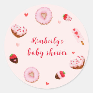 Pink Sweetheart Donuts Valentines Baby Shower Classic Round Sticker