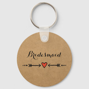 Pink Sweethearts & Arrows Rustic Bridesmaid's Gift Keychain