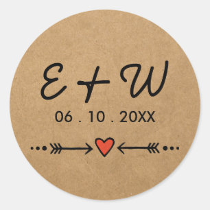 Pink Sweethearts & Arrows Rustic Wedding Initials Classic Round Sticker