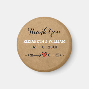 Pink Sweethearts & Arrows Rustic Wedding Thank You Magnet