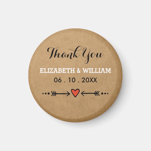 Pink Sweethearts & Arrows Rustic Wedding Thank You Magnet (Front)
