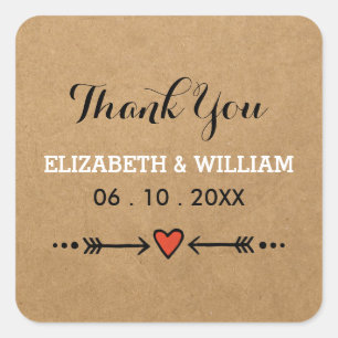 Pink Sweethearts & Arrows Square Wedding Thank You Sticker