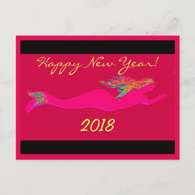 pink swimming mermaid 2018 holiday postcard (Front)