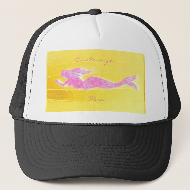 pink swimming mermaid trucker hat (Front)