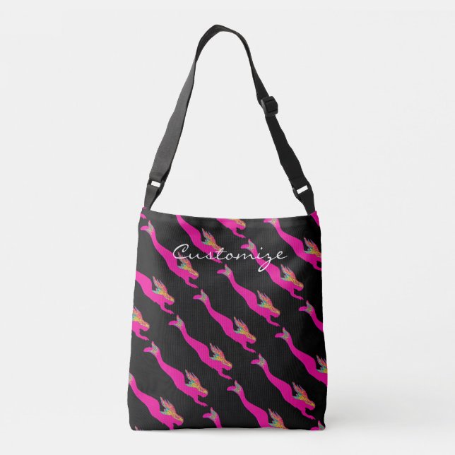 pink swimming mermaids black crossbody bag (Back)